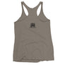 Ash racerback tank top depicting black pirate flag of Emanuel Wynn, famous French pirate, which is a variant of crossbones motif with an addition of an hourglass which represented that pirate prey's time is up. Edit
