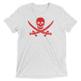 Ash short sleeve t-shirt with Jack Rackham pirate flag represented as a red skull above two red crossed swords, which contributed to the popularization of pirates worldwide.