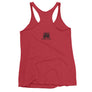 Crimson Red racerback tank top with black Jack Rackham pirate flag represented as a black skull above two black crossed swords, which contributed to the popularization of pirates worldwide