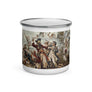 Enamel Mug of the Capture of the Pirate, Blackbeard, 1718 depicting the battle between Blackbeard the Pirate and Lieutenant Maynard in Ocracoke Bay