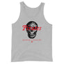 Light Grey unisex tank top depicting a black skull under horizontal red lettering that says, "Pirates Honor Loyalty" in IM Fell font.