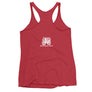 Red racerback tank top with Henry Every pirate flag which depicts a white skull in profile wearing a kerchief and an earring, above a saltire of two white crossed bone