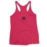 Hot Pink racerback tank top depicting black pirate flag of Emanuel Wynn, famous French pirate, which is a variant of crossbones motif with an addition of an hourglass which represented that pirate prey's time is up. Edit