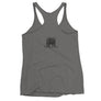 Dark gray racerback tank top with Henry Every pirate flag which depicts a black skull in profile wearing a kerchief and an earring, above a saltire of two black crossed bone