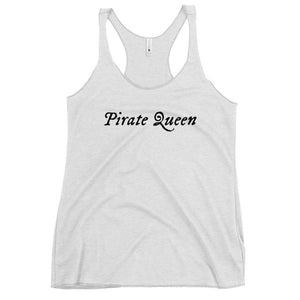 White racerback tank top with "Pirate Queen" written on one horizontal row in black IM Fell font.