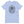 Light blue short sleeve t-shirt with centered skull and cross bones, with small additional artistic accents, surrounded in a circular pattern with "Fortune Favors the Brave". All lettering and imagining is in Black.