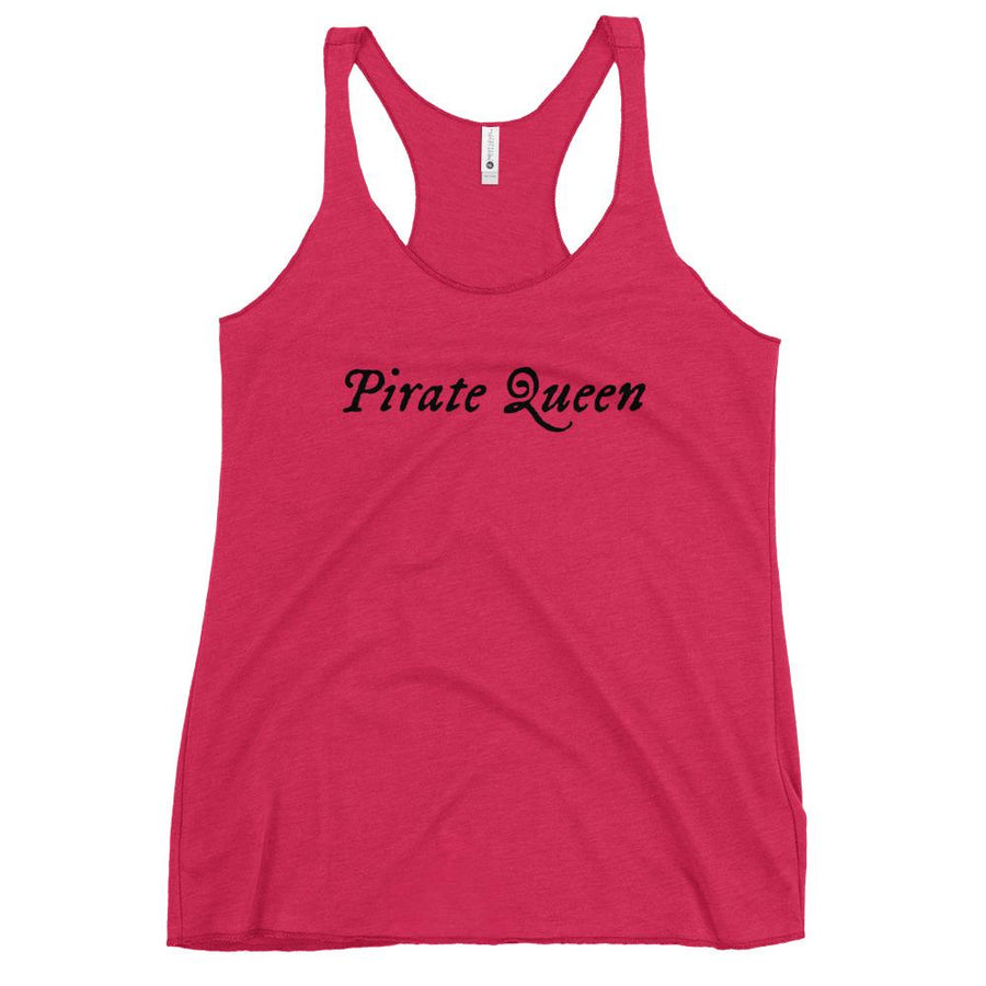 Hot Pink racerback tank top with "Pirate Queen" written on one horizontal row in white IM Fell font.