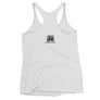 White racerback tank top with black Jack Rackham pirate flag represented as a black skull above two black crossed swords, which contributed to the popularization of pirates worldwide