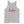 Grey unisex tank top with wording "Salty" written on one horizontal row in IM Fell font on the front. Lettering is in Red.
