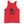 Red unisex tank top with Henry Every pirate flag which depicts a black skull in profile wearing a kerchief and an earring, above a saltire of two black crossed bone