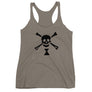 Ash racerback tank top depicting black pirate flag of Emanuel Wynn, famous French pirate, which is a variant of crossbones motif with an addition of an hourglass which represented that pirate prey's time is up. Edit