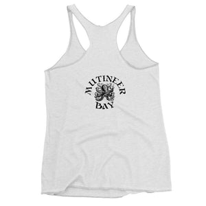 Black racerback tank top with "Pirate Queen" written on one horizontal row in white IM Fell font.