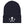 Black beanie depicting the pirate flag of Stede Bonnet "The Gentleman Pirate" represented as a white skull above a horizontal long bone between a heart and a dagger, all on a black field.