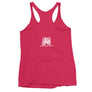 Hot Pink racerback tank top with Henry Every pirate flag which depicts a white skull in profile wearing a kerchief and an earring, above a saltire of two white crossed bone