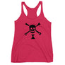 Hot Pink racerback tank top depicting black pirate flag of Emanuel Wynn, famous French pirate, which is a variant of crossbones motif with an addition of an hourglass which represented that pirate prey's time is up. Edit