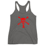 Grey racerback tank top depicting red pirate flag of Emanuel Wynn, famous French pirate, which is a variant of crossbones motif with an addition of an hourglass which represented that pirate prey's time is up. Edit